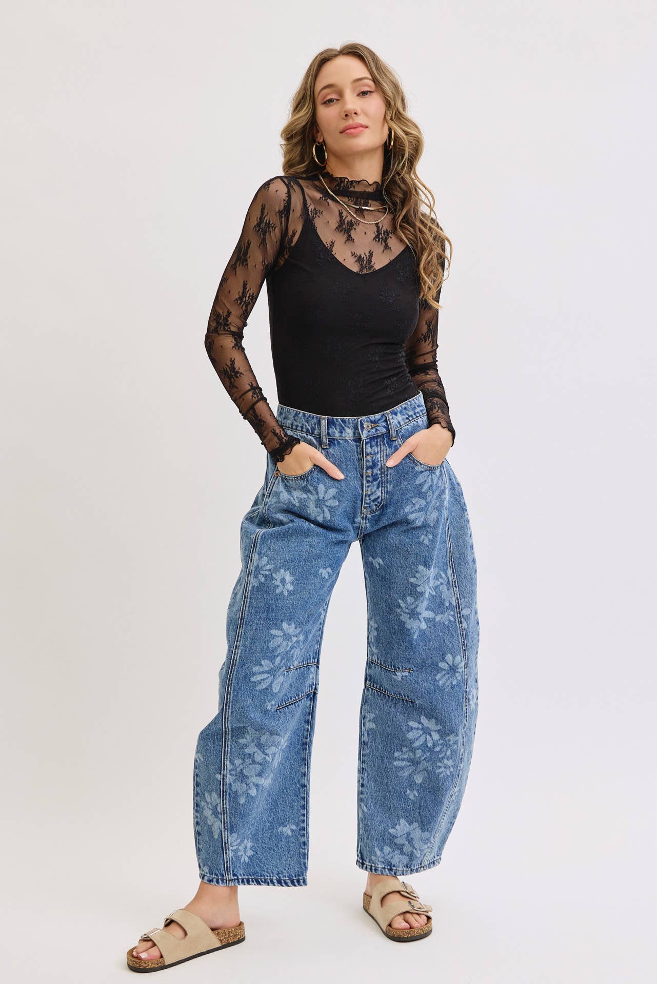 Floral Print Barrel Jean