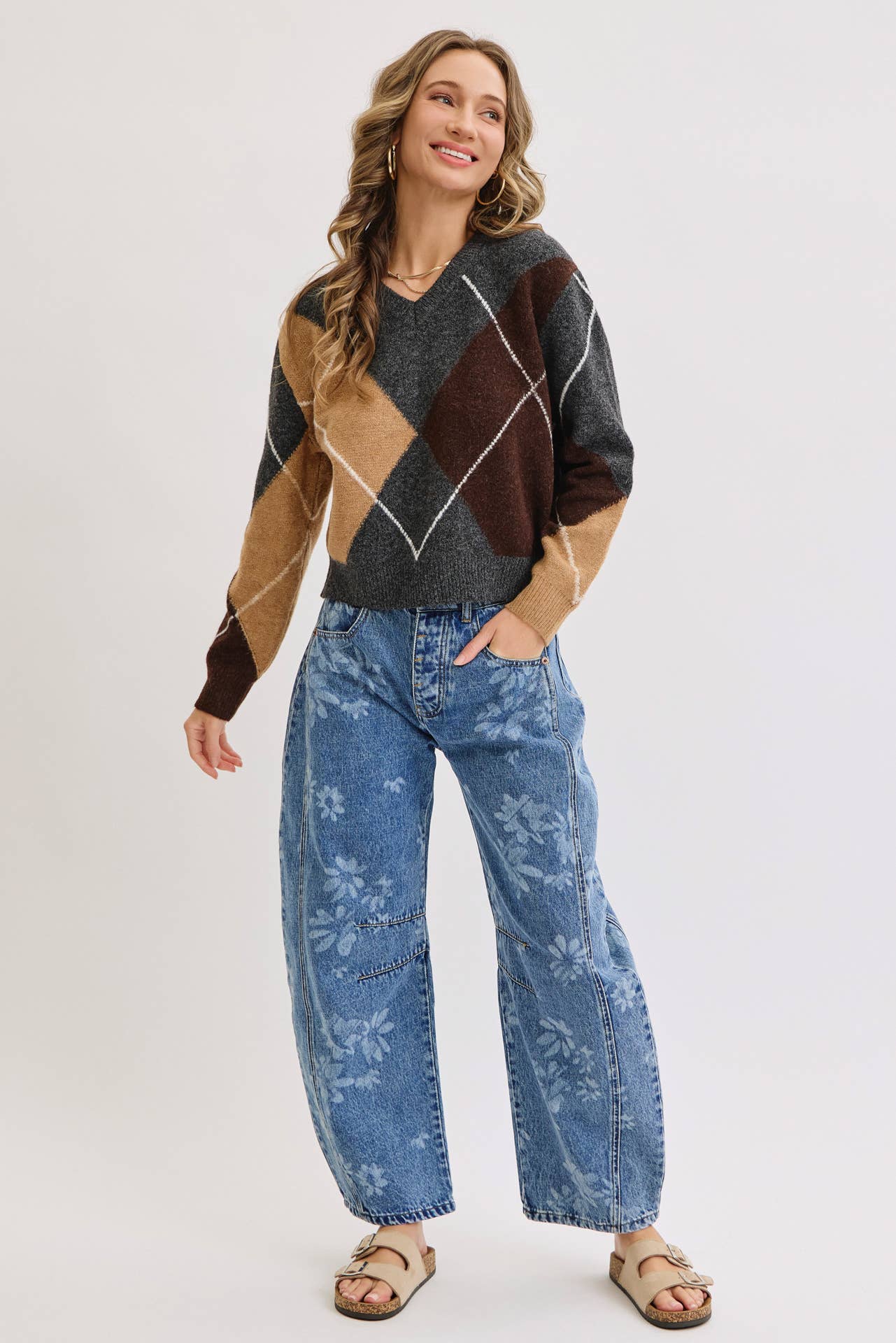 Floral Print Barrel Jean