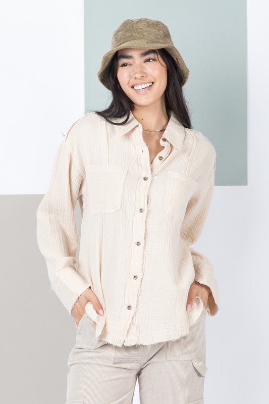 Frayed Hem Button Down