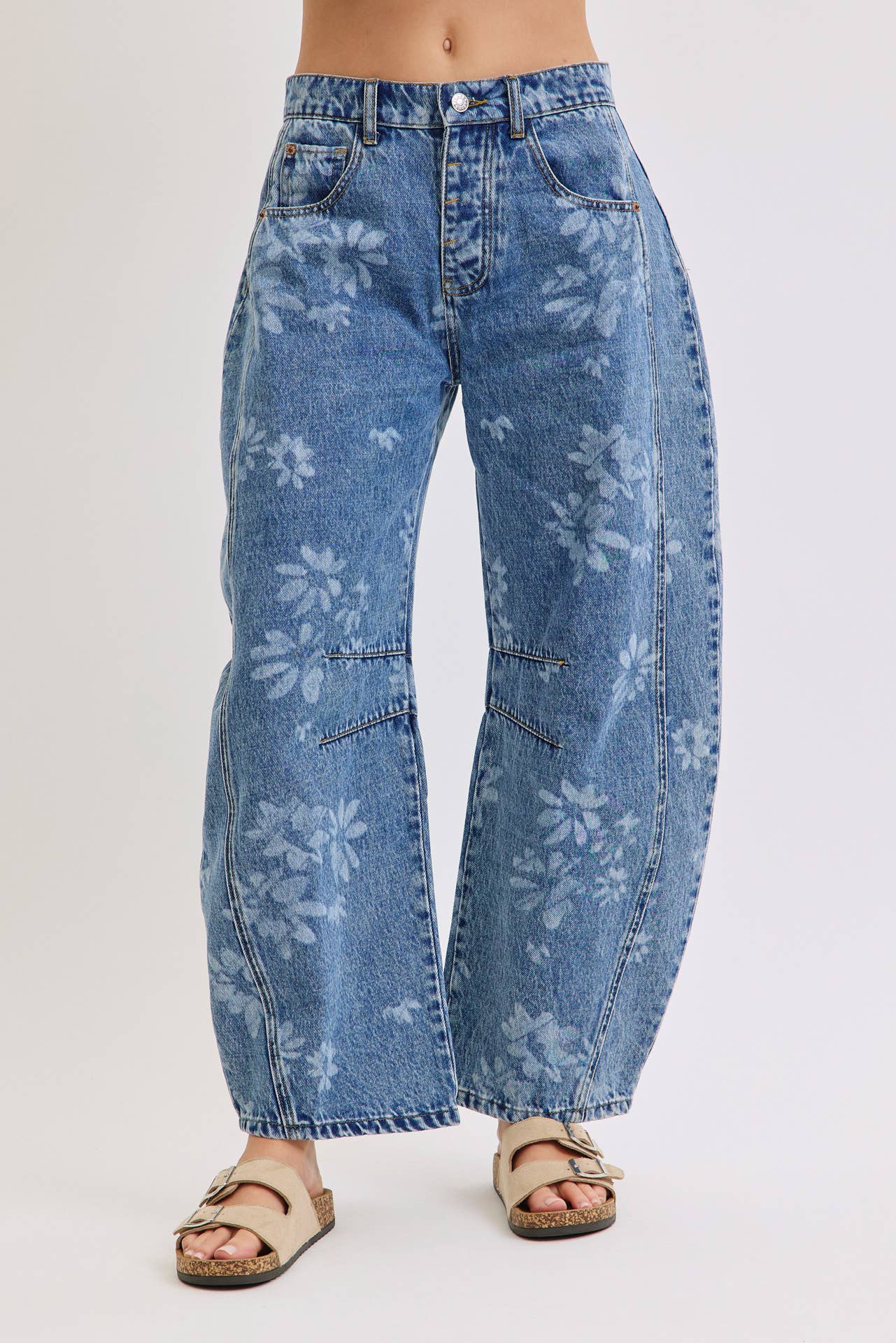 Floral Print Barrel Jean