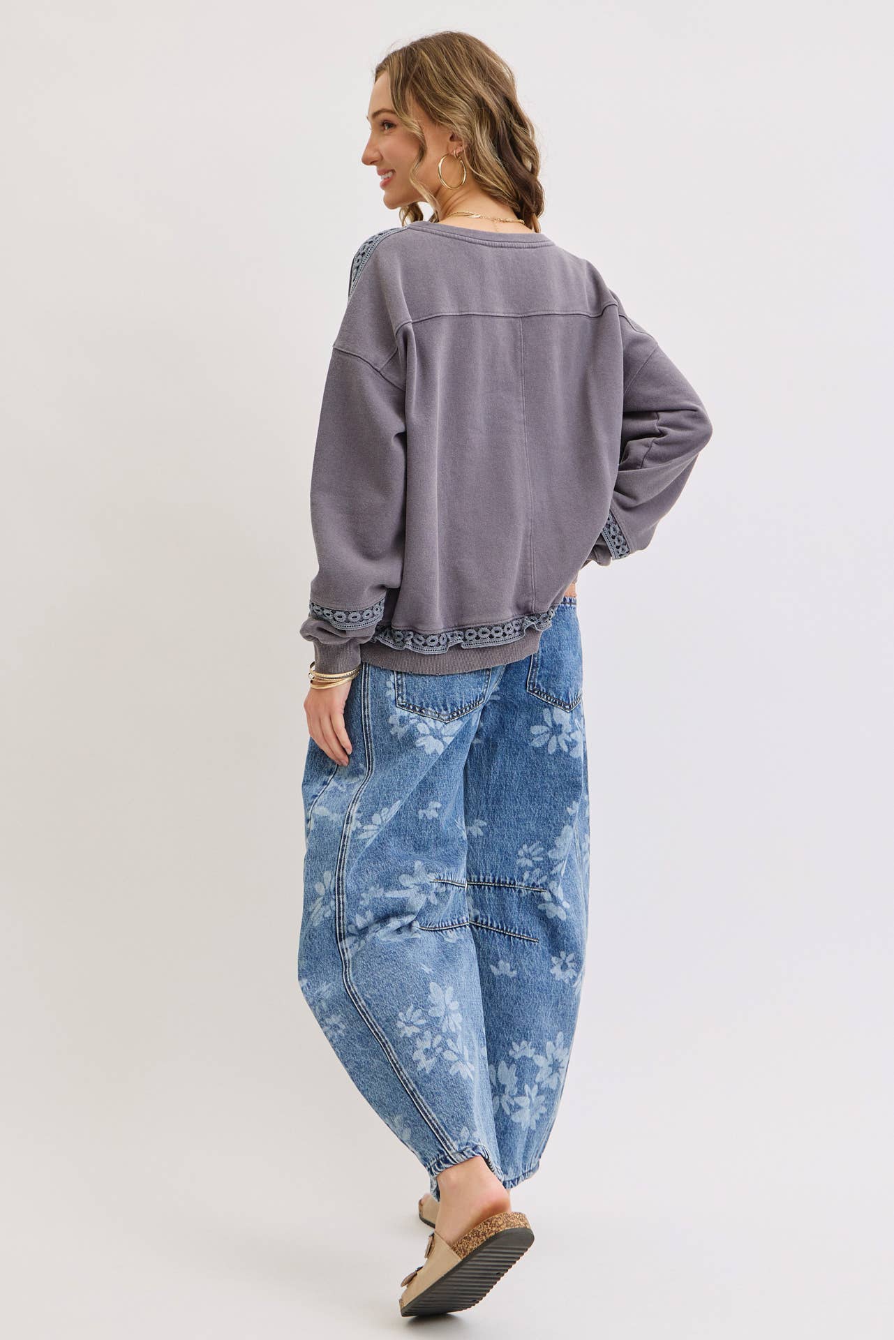 Floral Print Barrel Jean