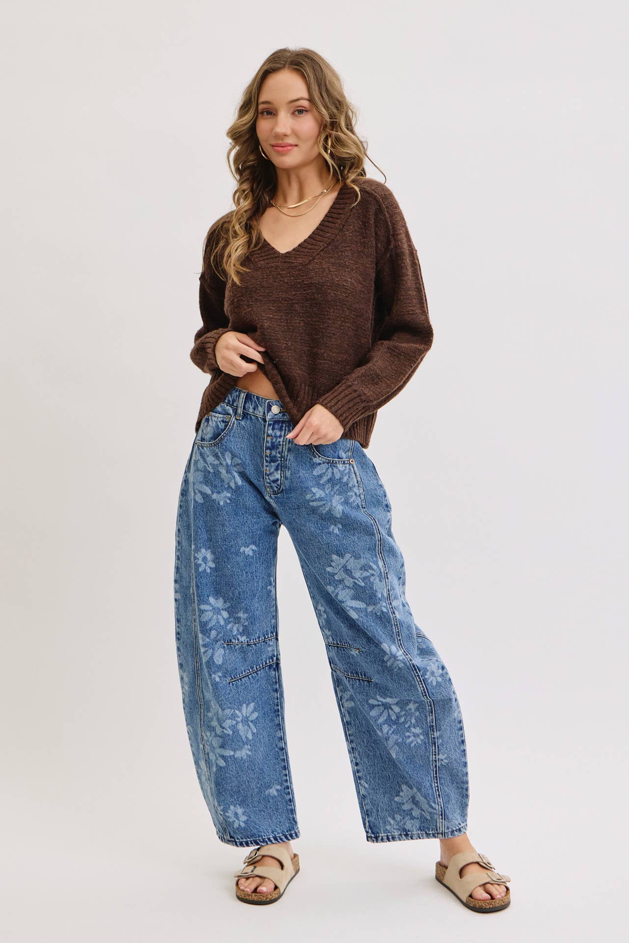 Floral Print Barrel Jean