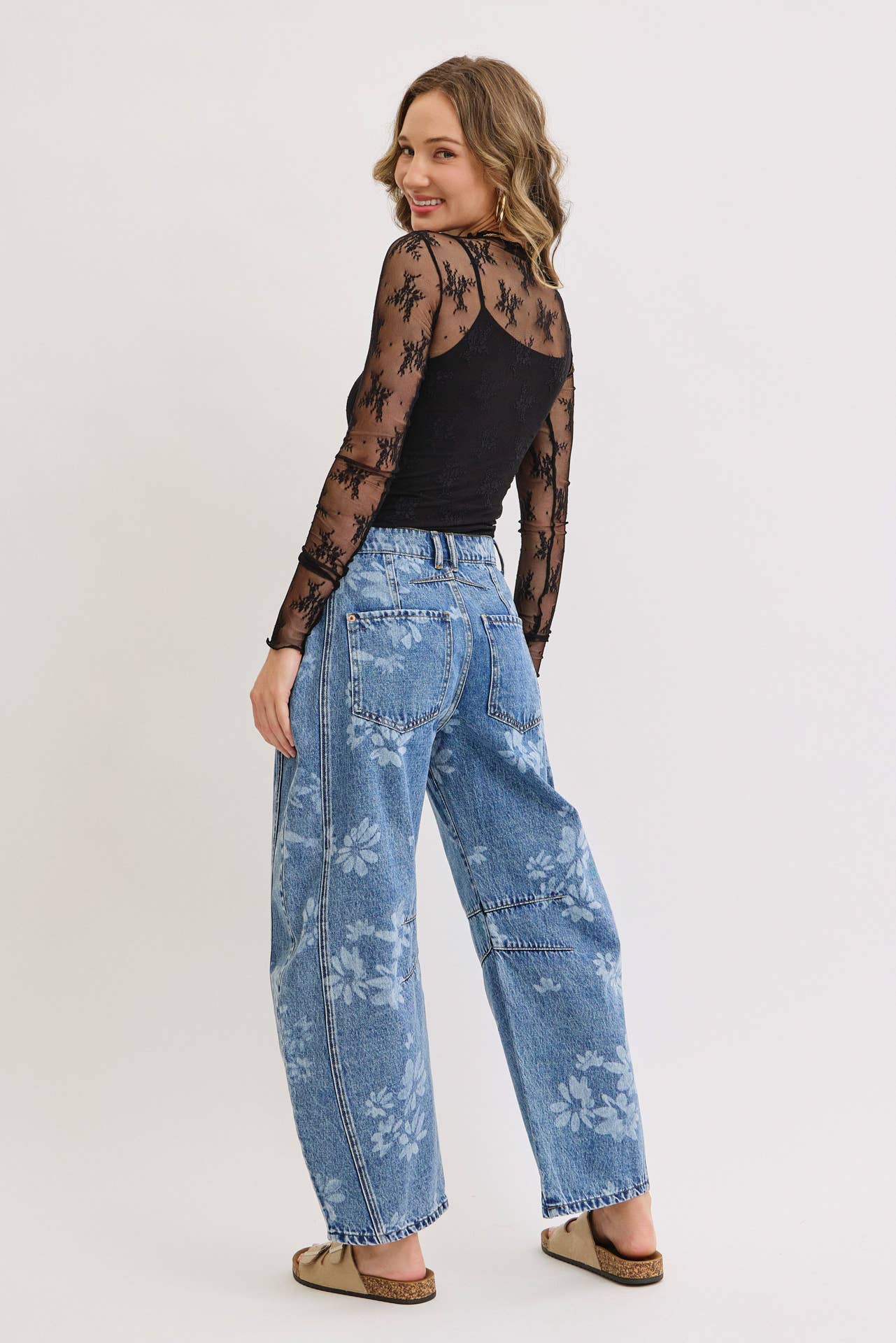 Floral Print Barrel Jean