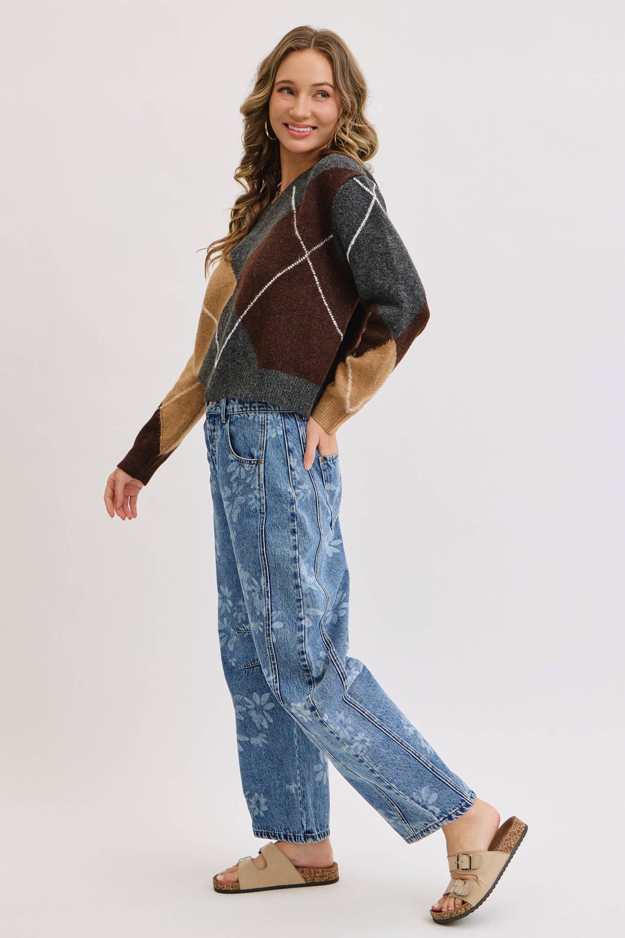 Floral Print Barrel Jean