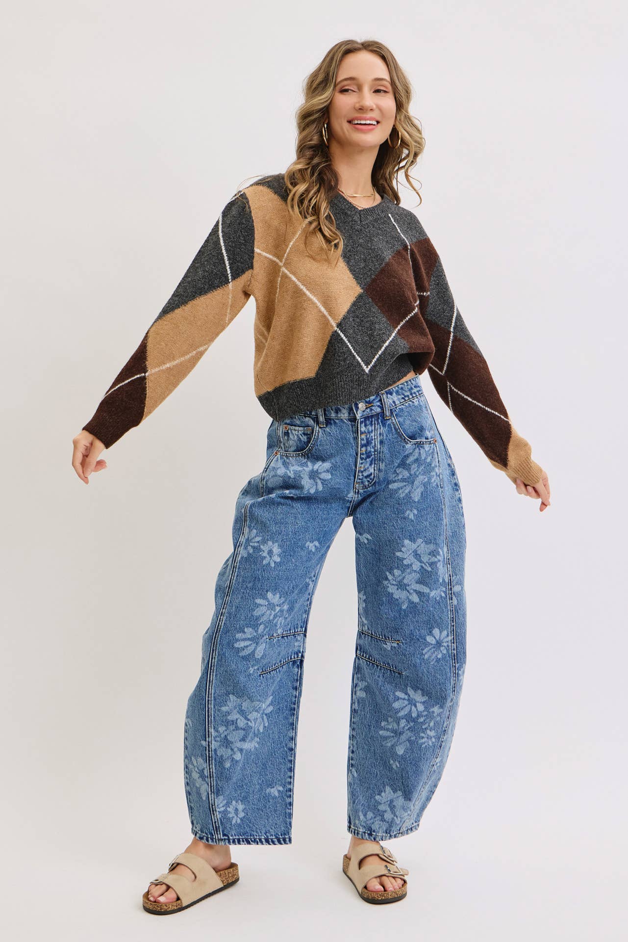 Floral Print Barrel Jean