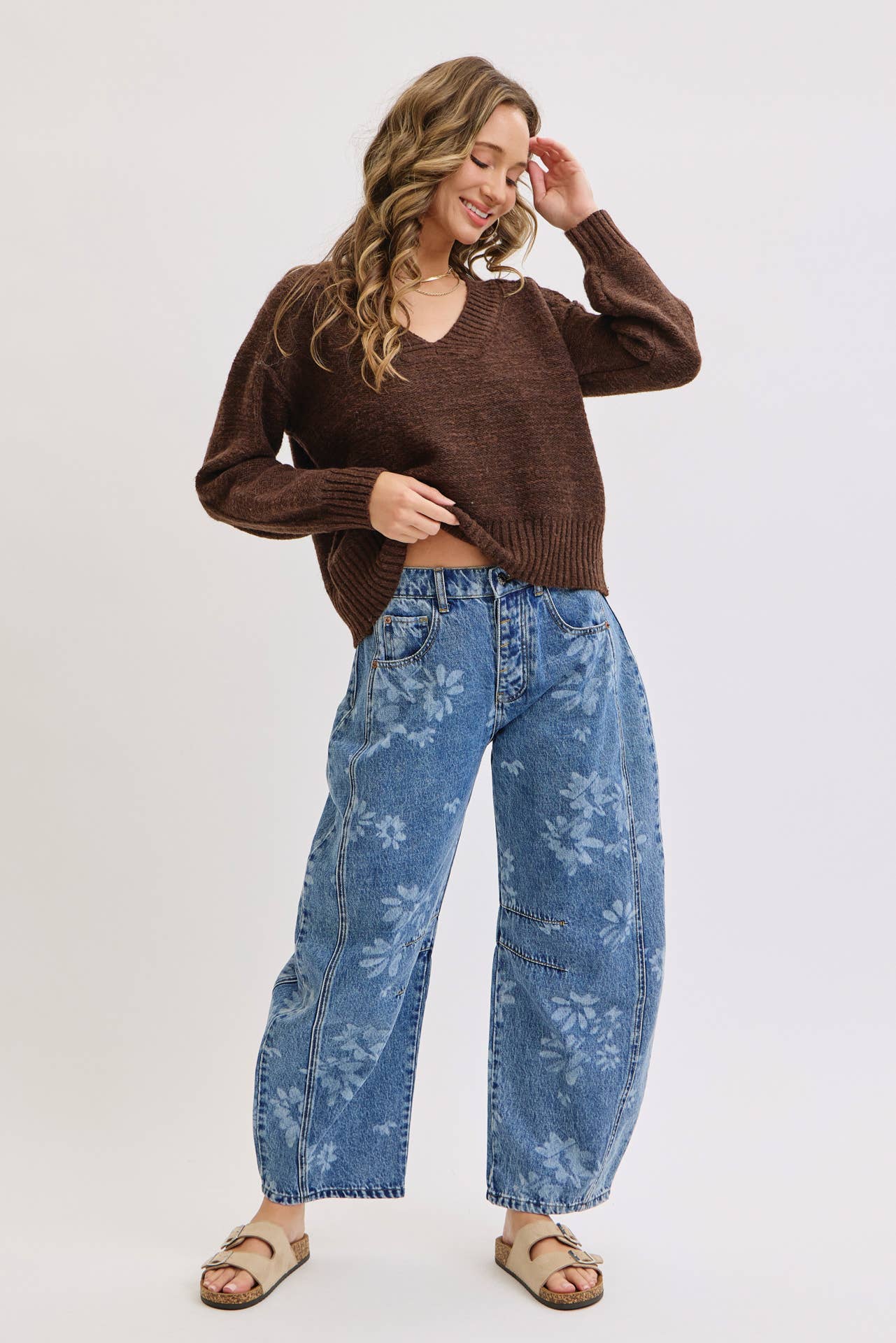 Floral Print Barrel Jean