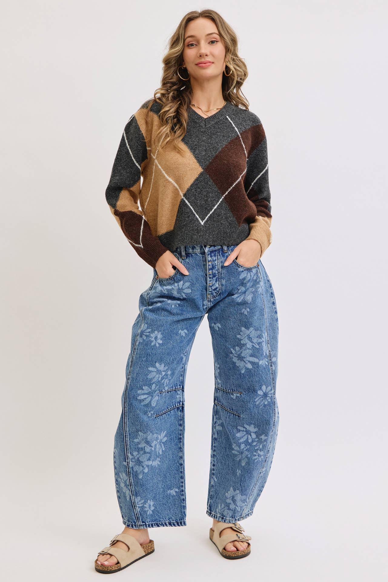 Floral Print Barrel Jean