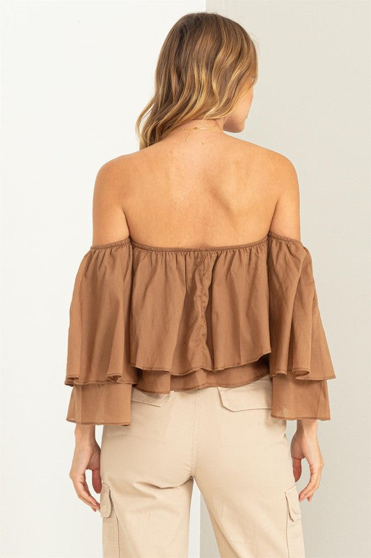 Perfect Ruffle Brown Off Shoulder