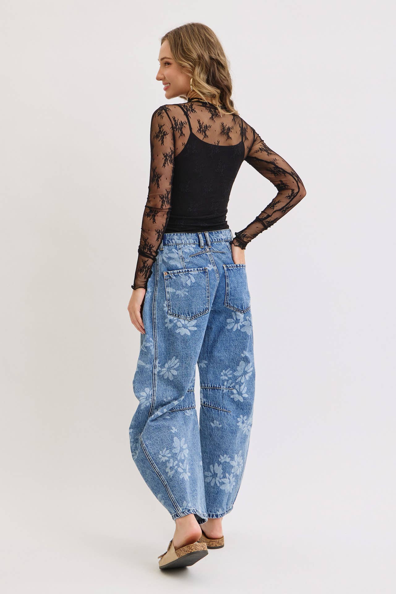 Floral Print Barrel Jean