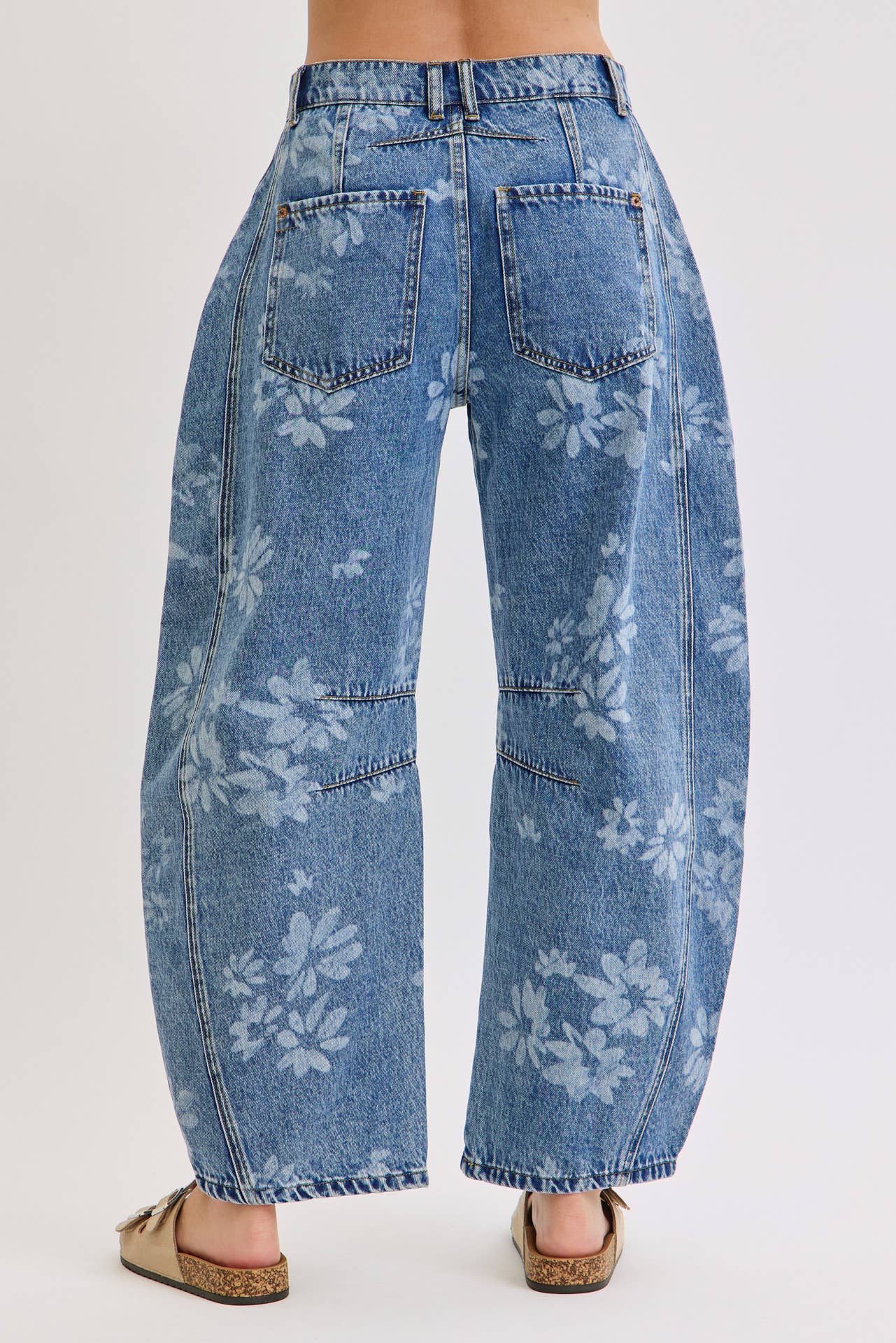 Floral Print Barrel Jean