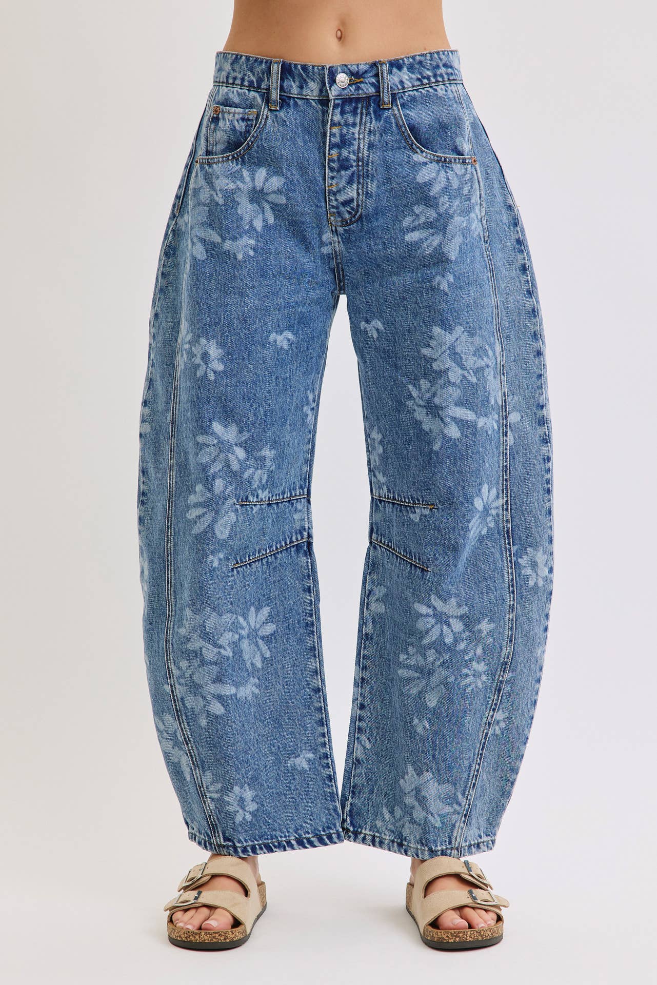 Floral Print Barrel Jean