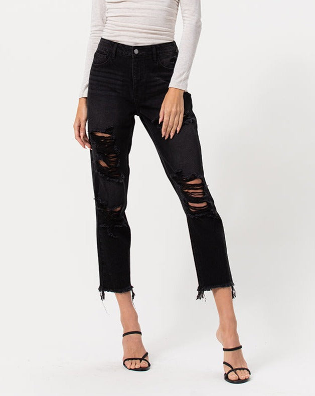 Black High Rise Girlfriend Jean