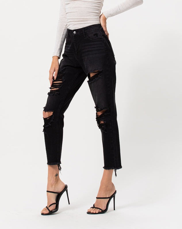 Black High Rise Girlfriend Jean