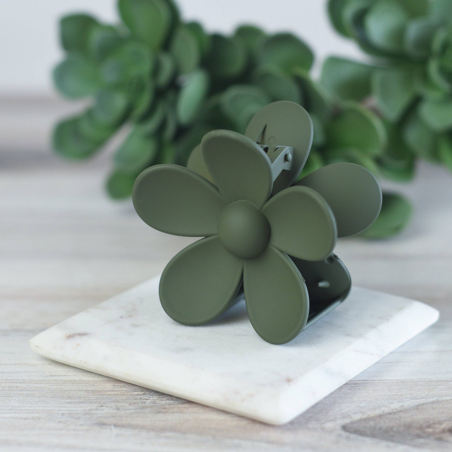 Large Matte Flower Hair Clip-Olive Green