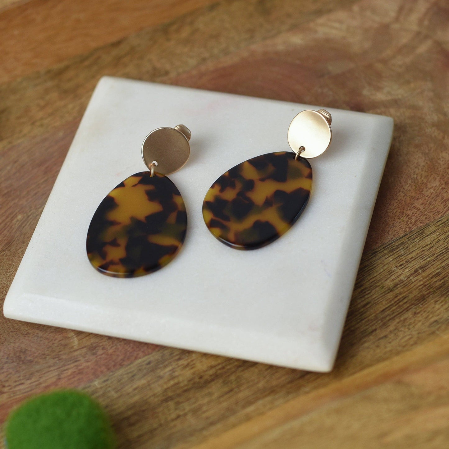 CLIP ON Tortoise Dangle Earrings