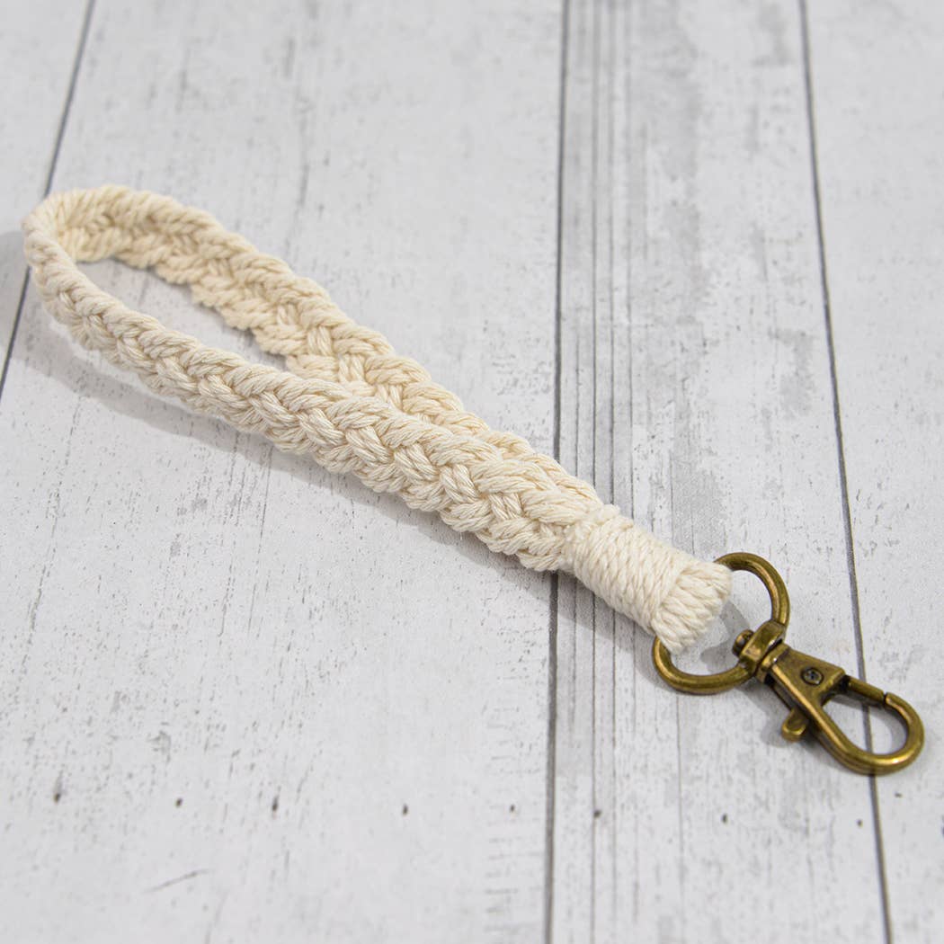 Boho Macrame Keychain White