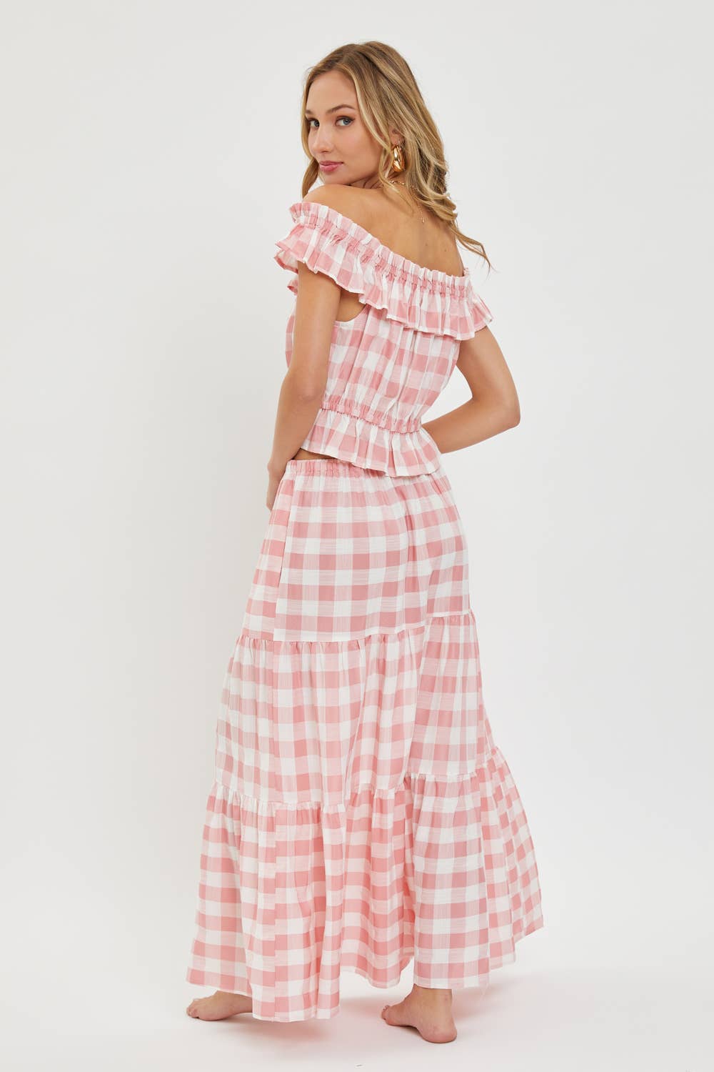 Pink Gingham Tiered Skirt
