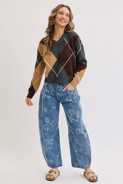 Floral Print Barrel Jean