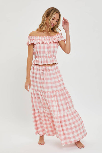 Pink Gingham Tiered Skirt