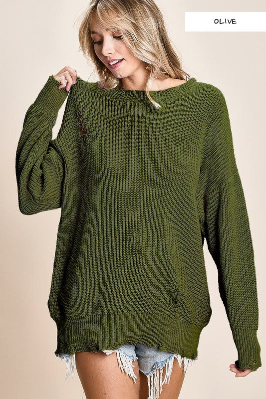 Distressed Willow Sweater