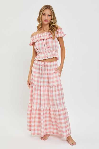 Pink Gingham Tiered Skirt