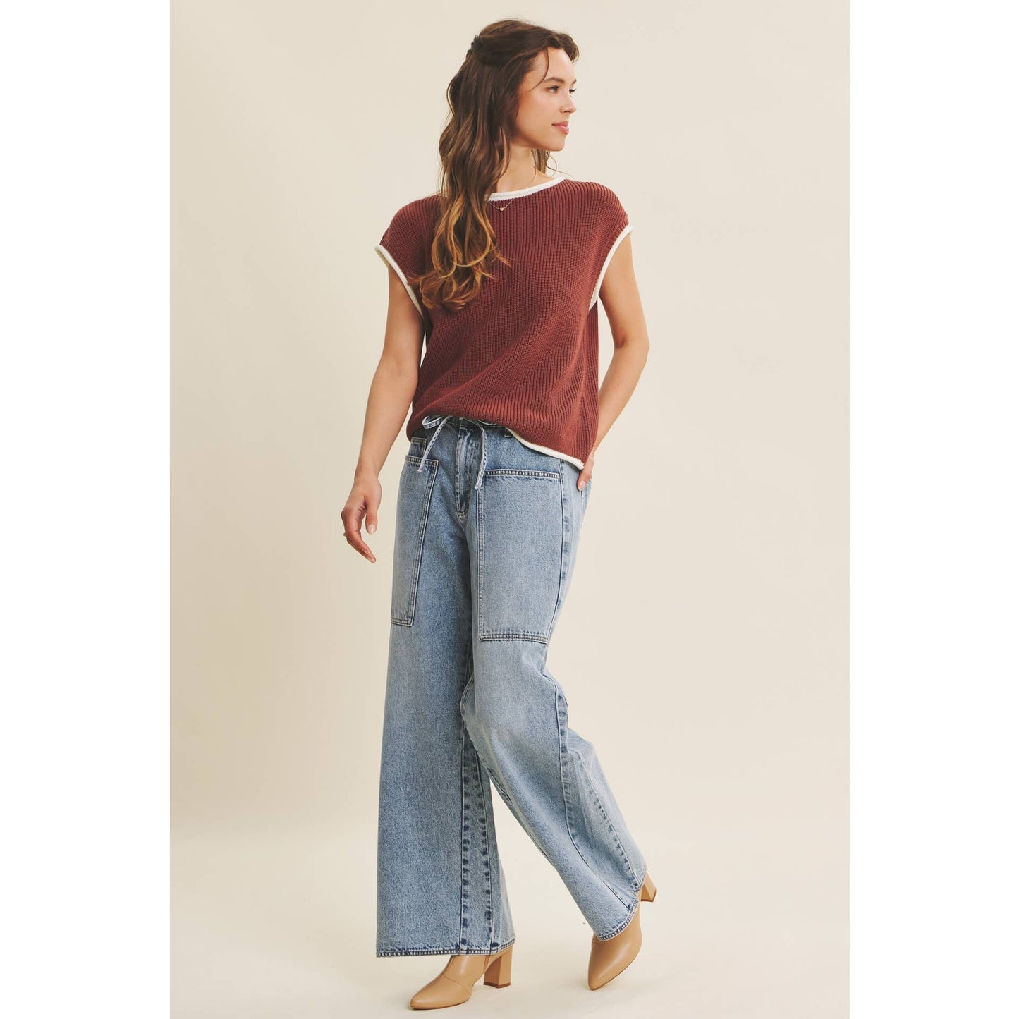 Drawstring Wide Leg Denim