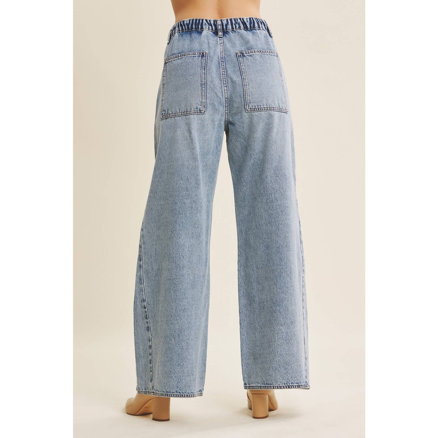 Drawstring Wide Leg Denim