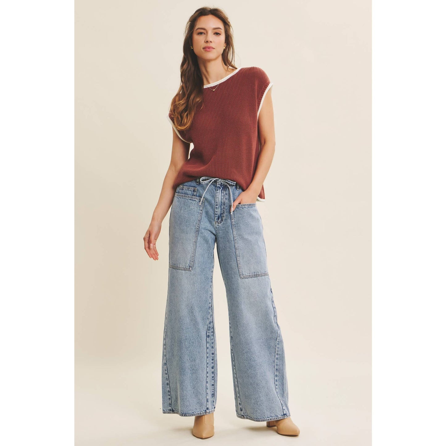 Drawstring Wide Leg Denim