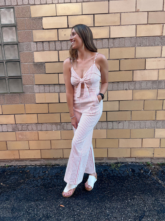 Red Striped Pant Romper