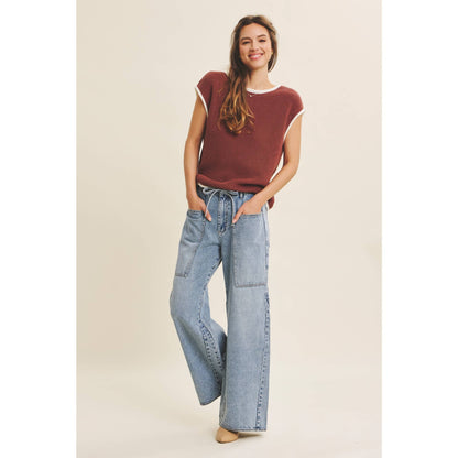 Drawstring Wide Leg Denim