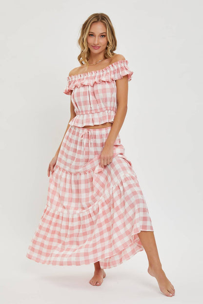 Pink Gingham Tiered Skirt