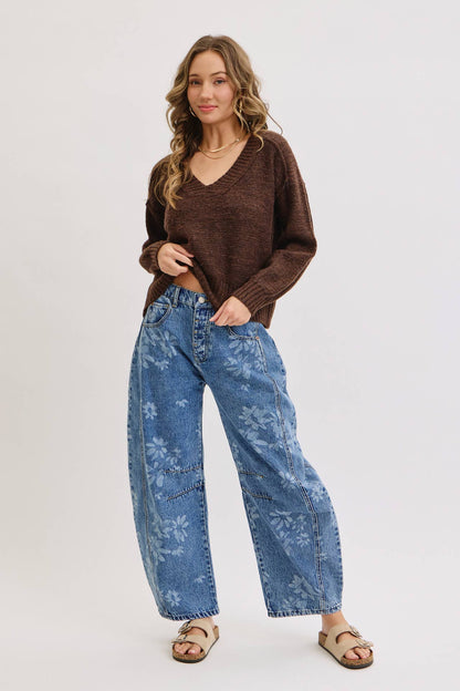 Floral Print Barrel Jean