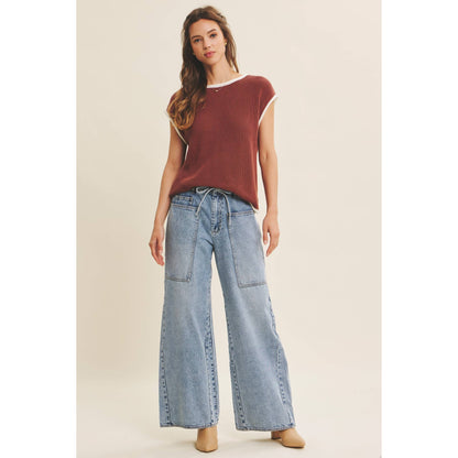 Drawstring Wide Leg Denim