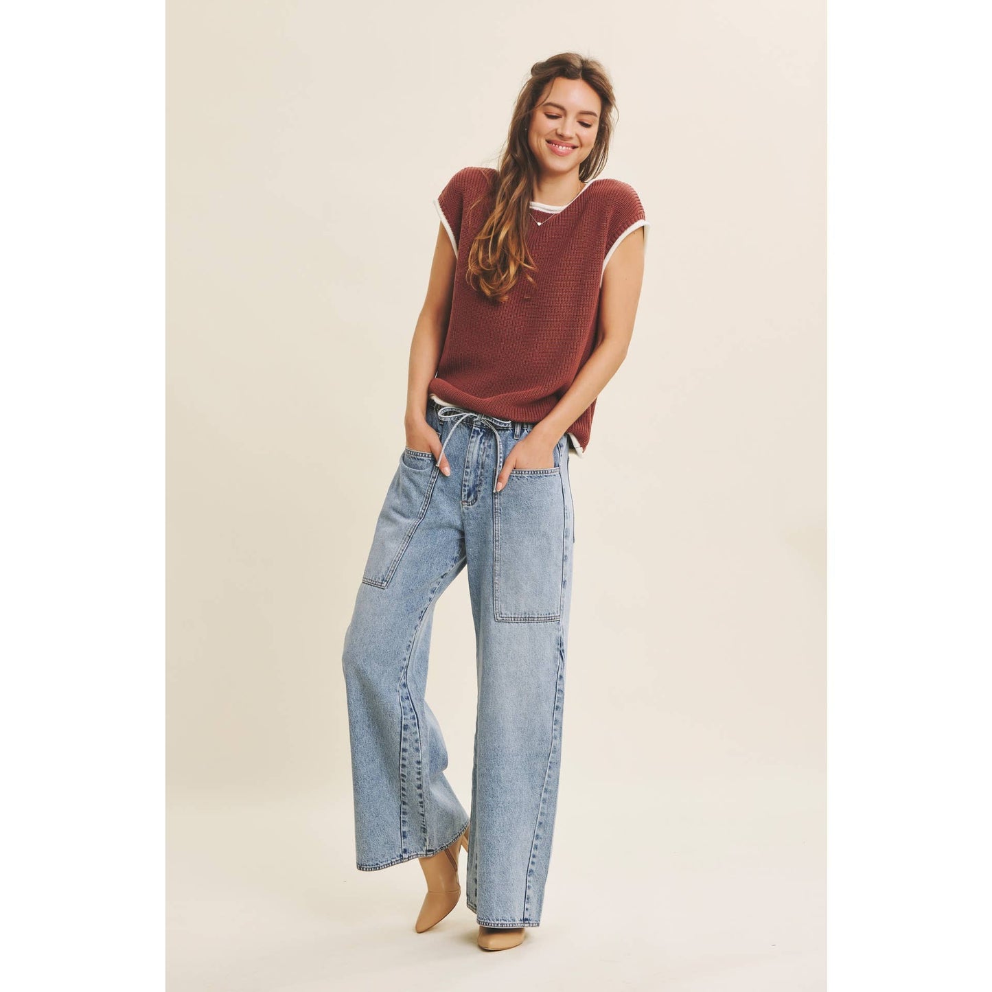 Drawstring Wide Leg Denim