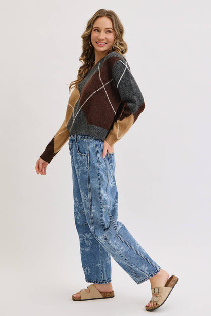 Floral Print Barrel Jean