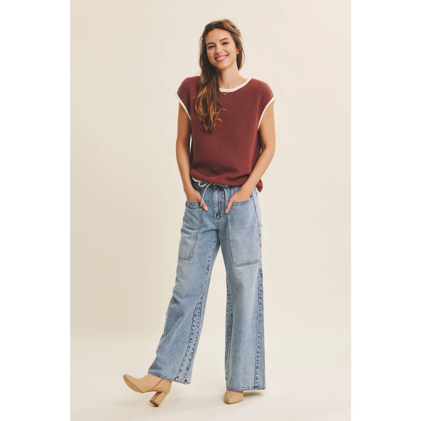 Drawstring Wide Leg Denim