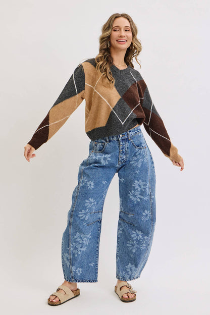Floral Print Barrel Jean
