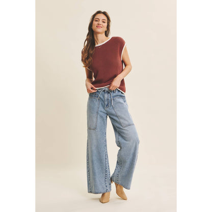 Drawstring Wide Leg Denim