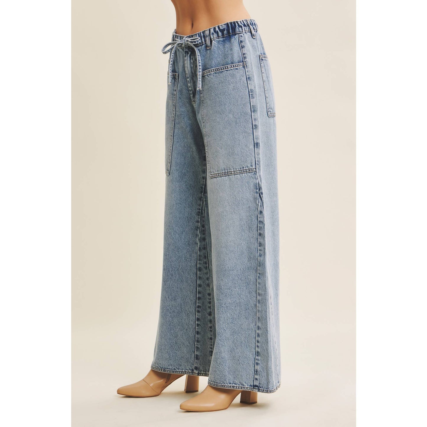 Drawstring Wide Leg Denim