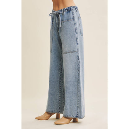 Drawstring Wide Leg Denim