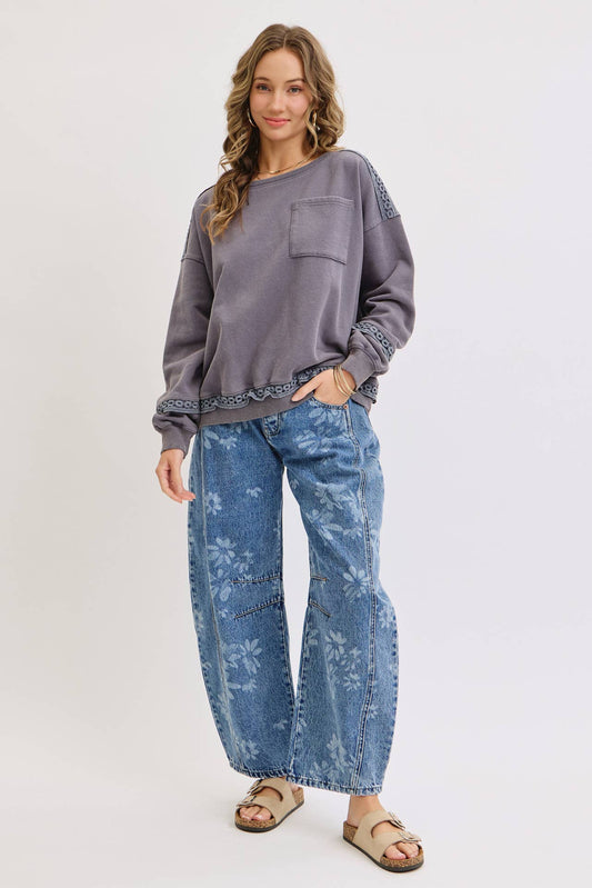 Floral Print Barrel Jean