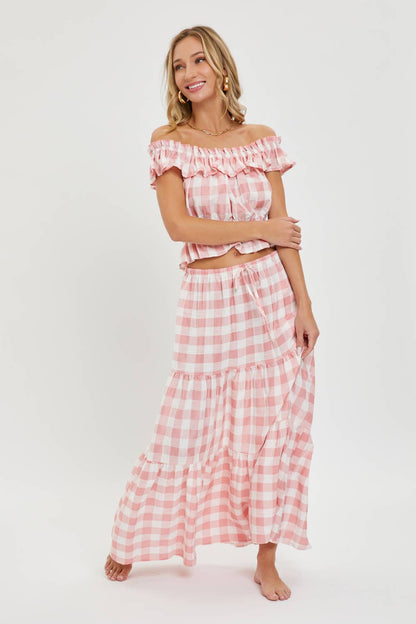 Pink Gingham Tiered Skirt