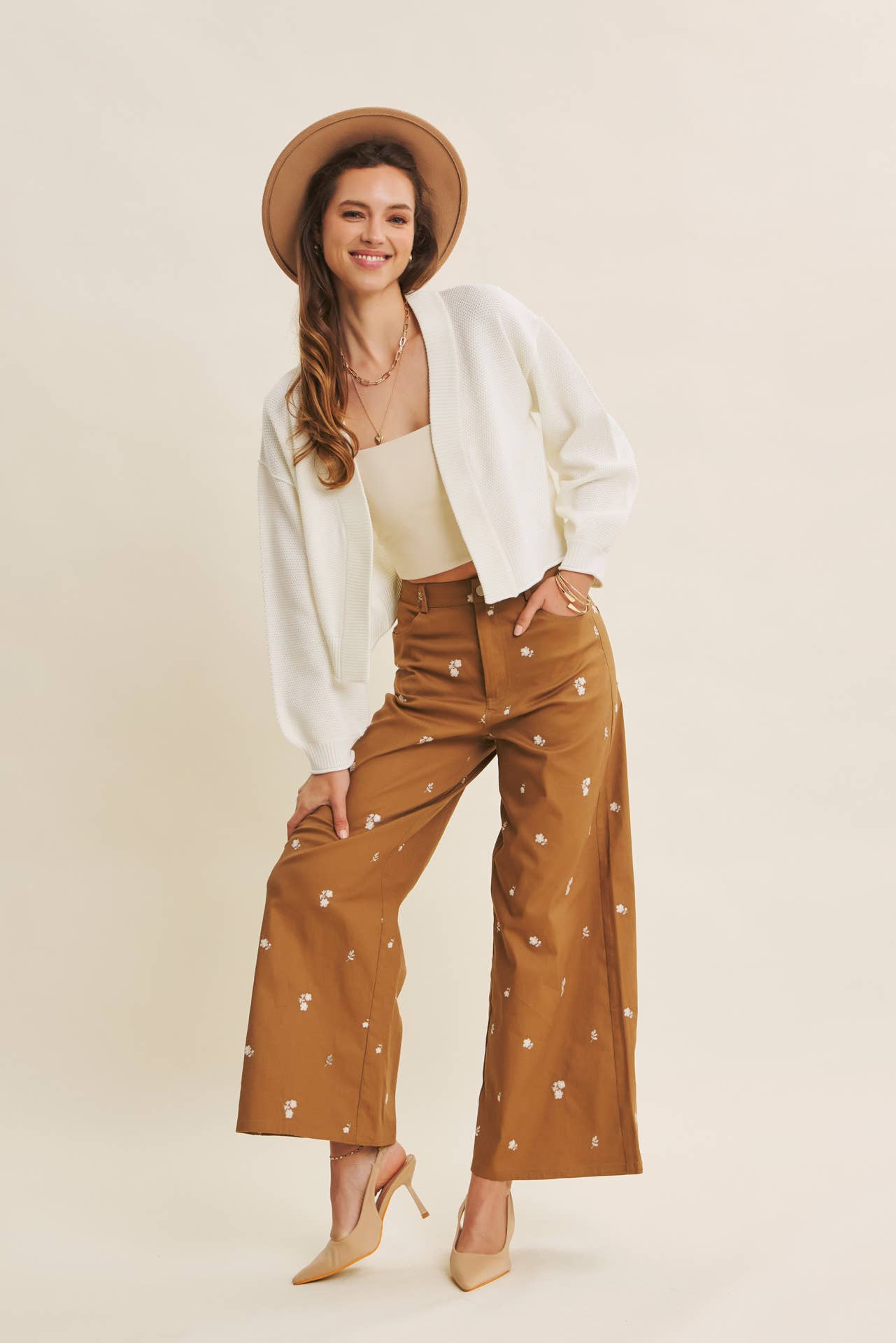 Embroidered Flower Trouser