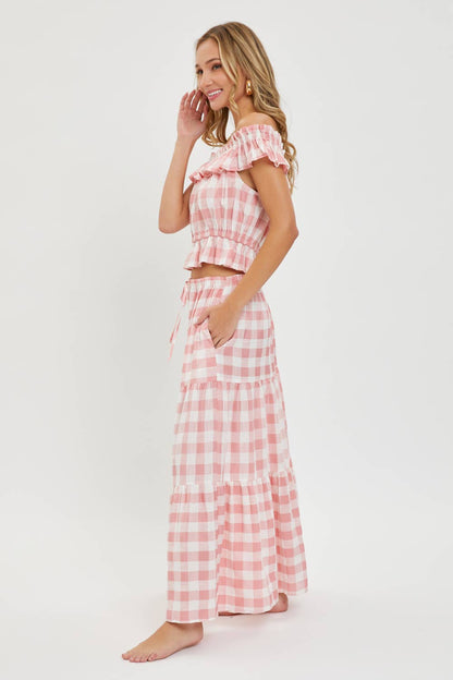 Pink Gingham Tiered Skirt