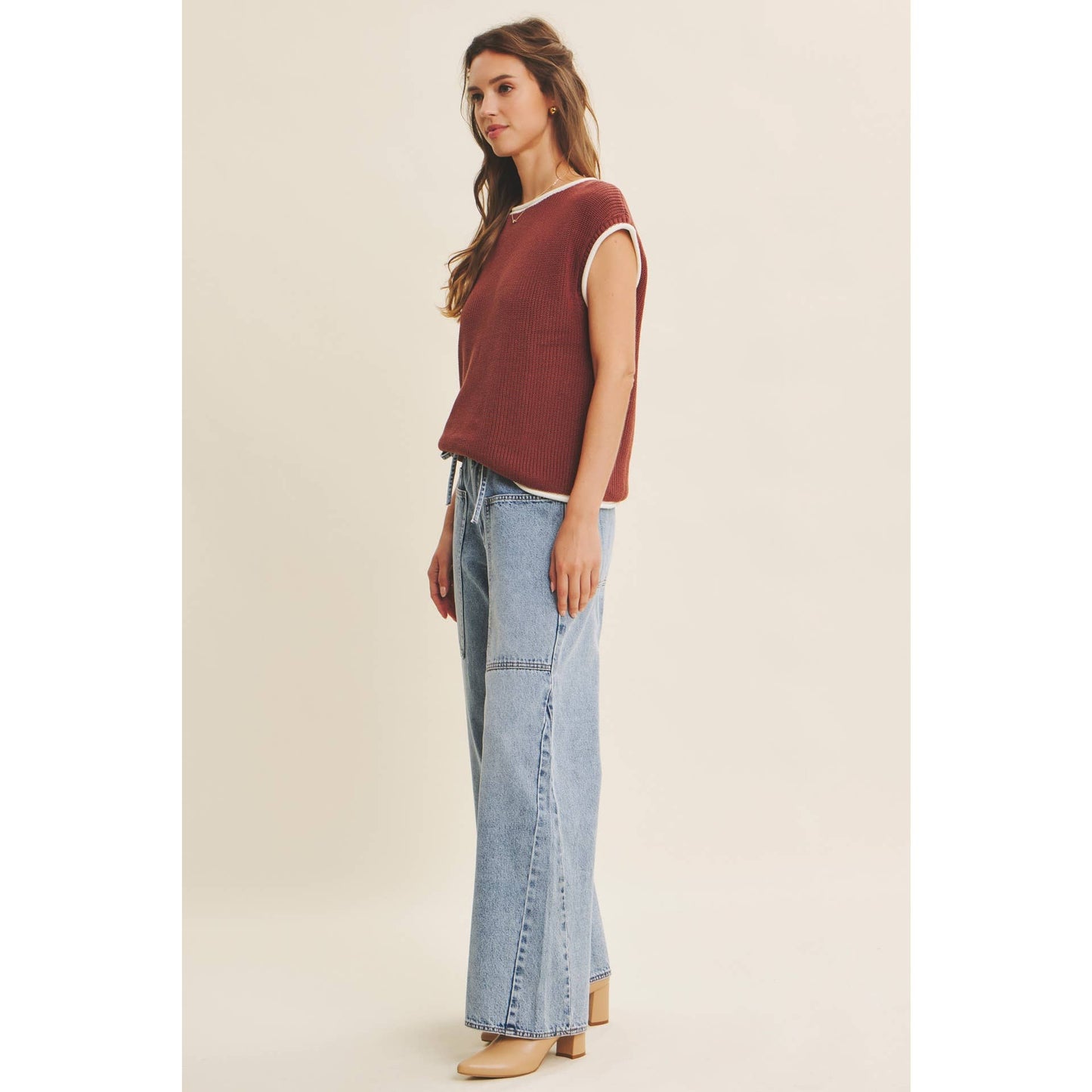 Drawstring Wide Leg Denim