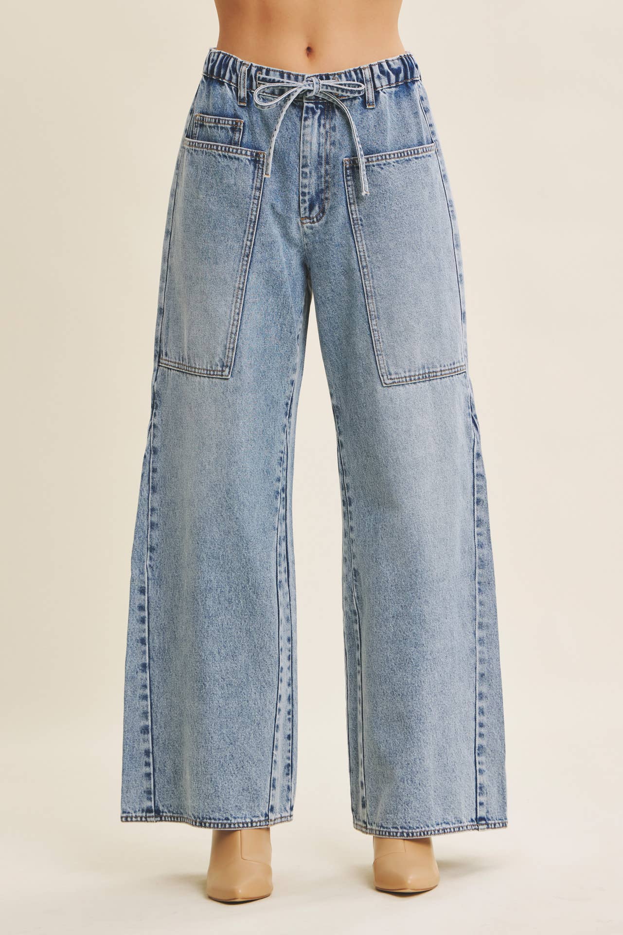 Drawstring Wide Leg Denim