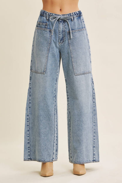 Drawstring Wide Leg Denim