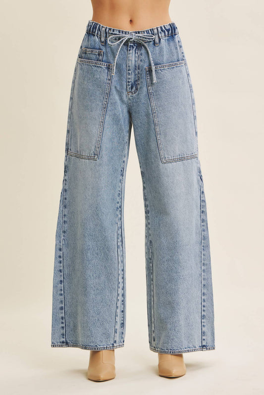 Drawstring Wide Leg Denim