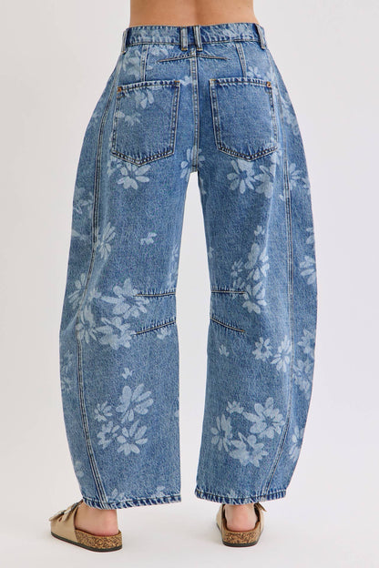 Floral Print Barrel Jean