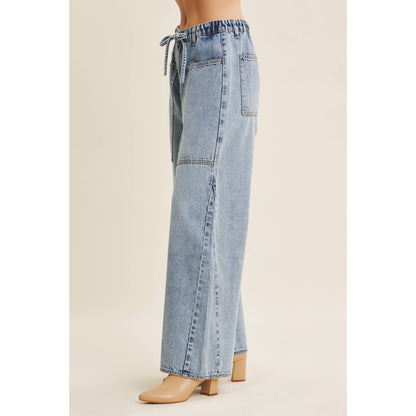 Drawstring Wide Leg Denim